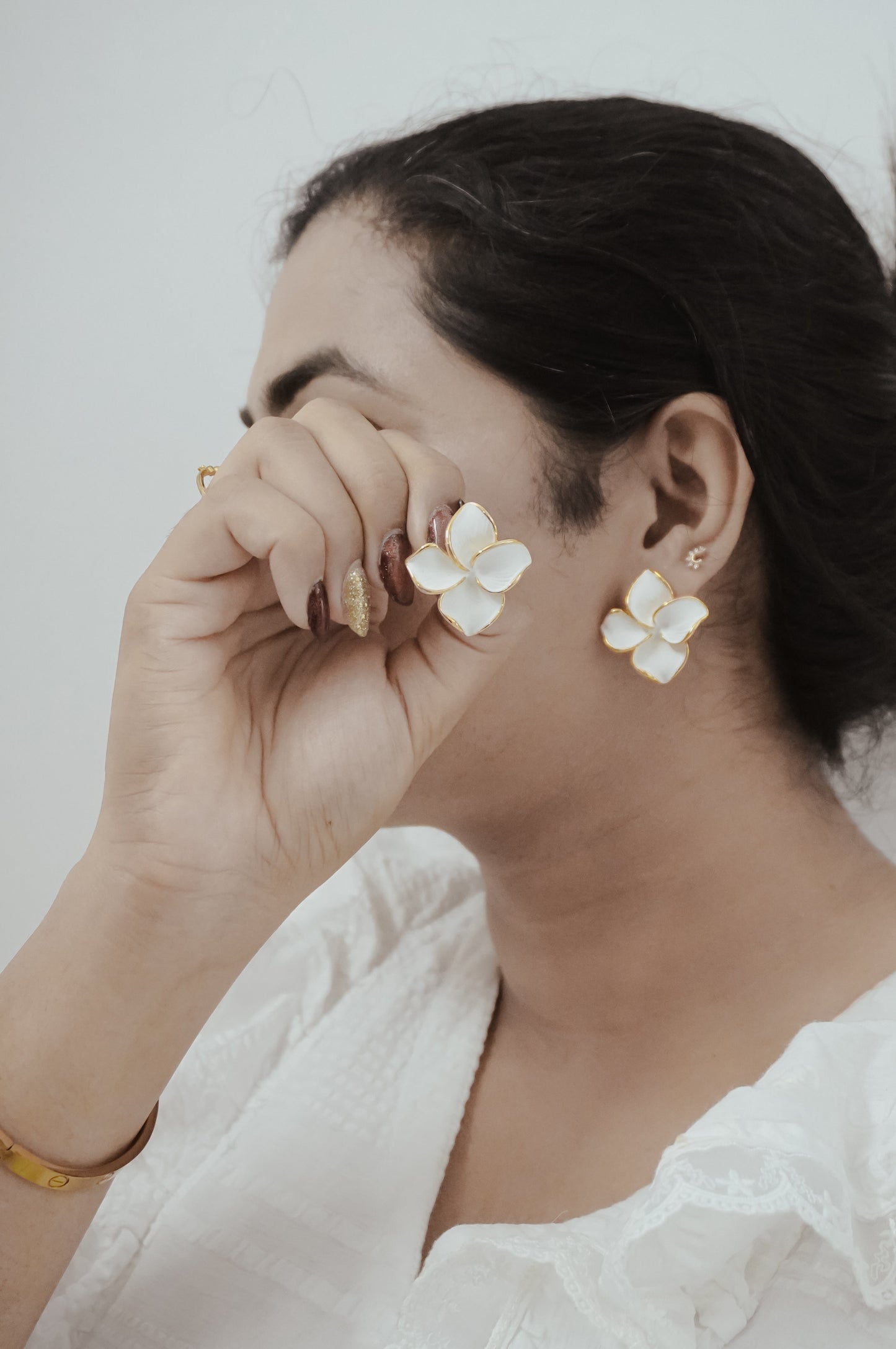 Flora White Statement Earring