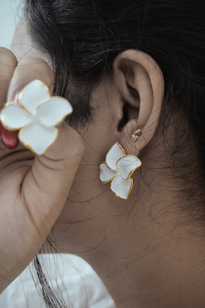 Flora White Statement Earring